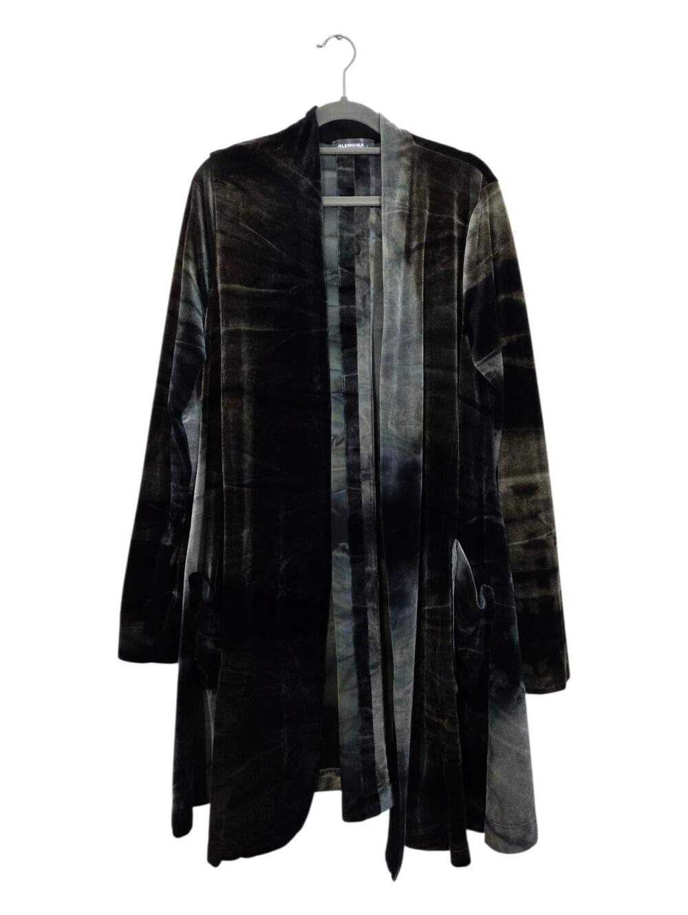 Alembika Velvet Velour Open Front Green Tie Dye Pattern Cardigan Jacket Medium